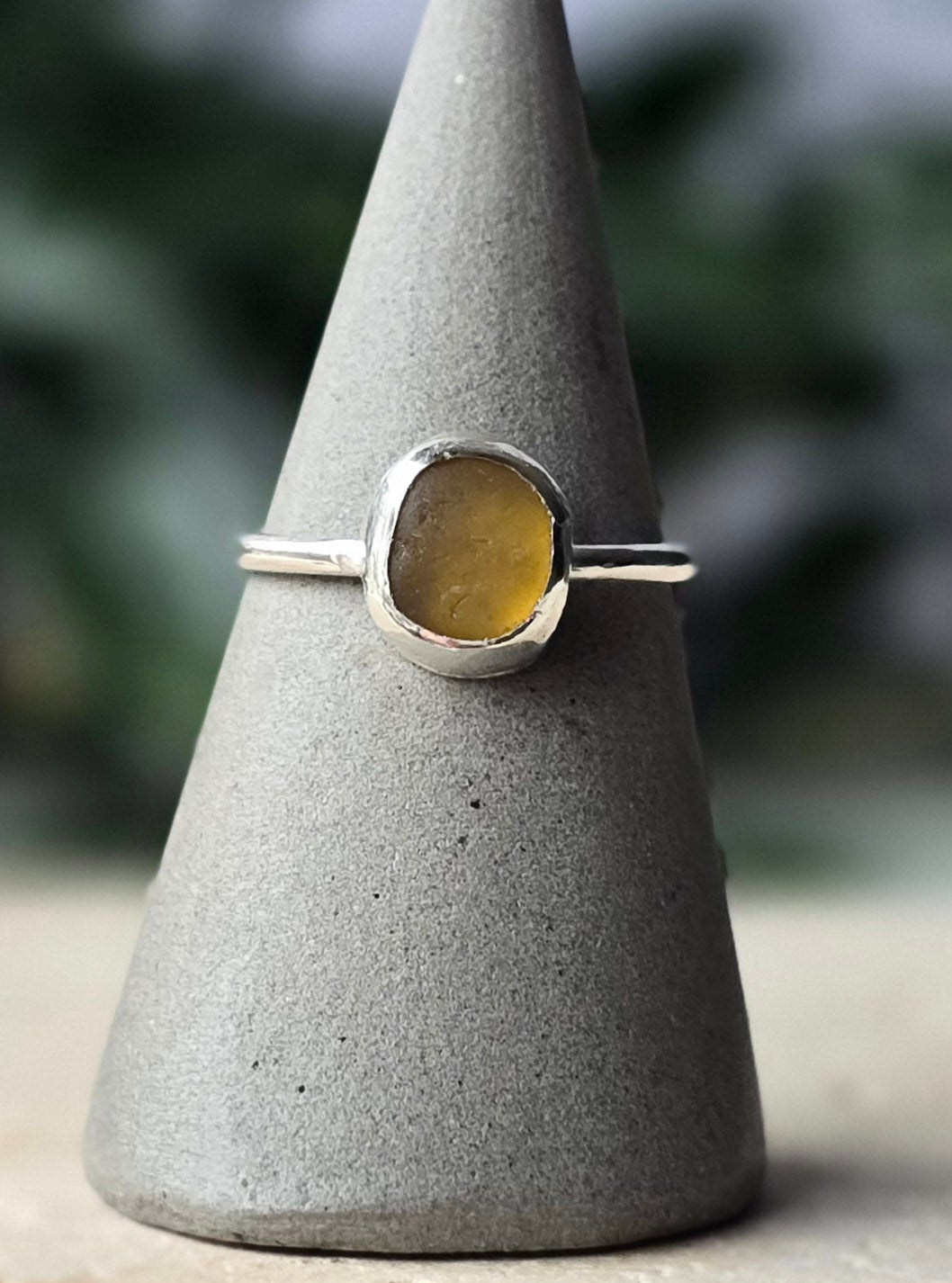 Amber Sea Glass Ring Size K