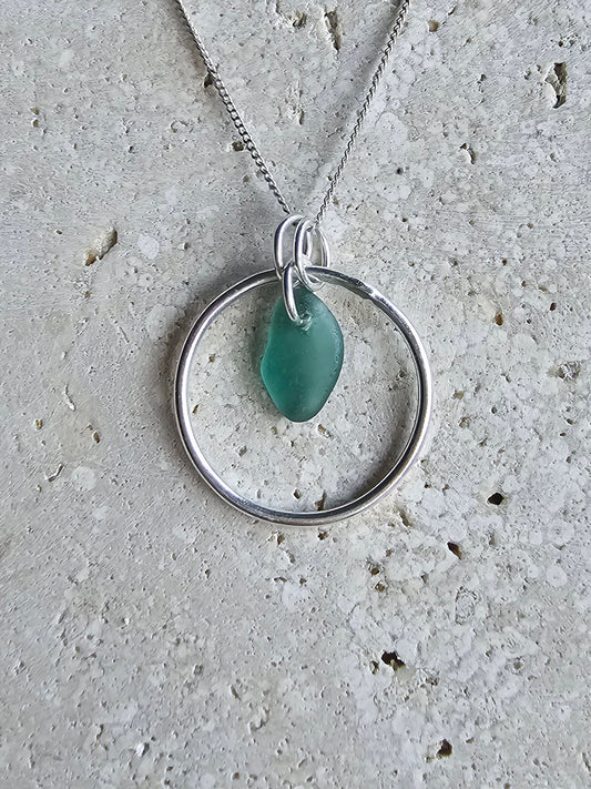 Circle of Light - Silver Sea glass Pendant