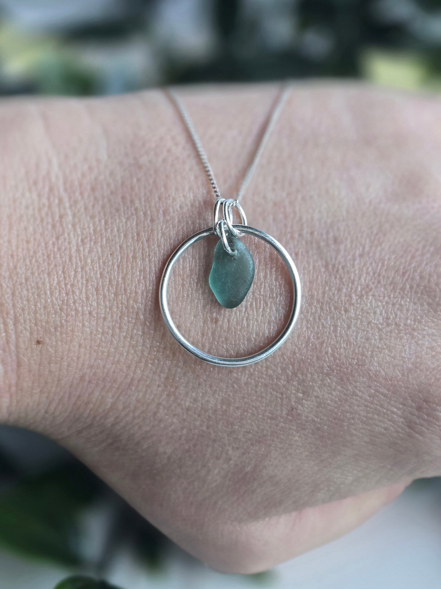 Circle of Light - Silver Sea glass Pendant