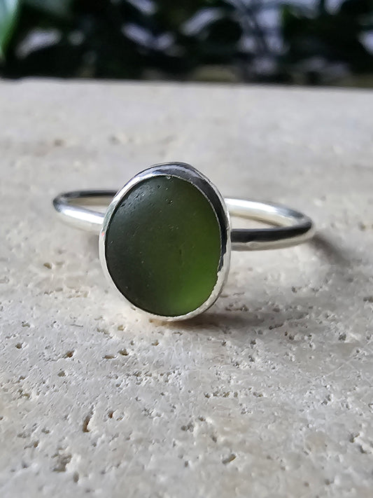 Olive Sea glass Ring Size N