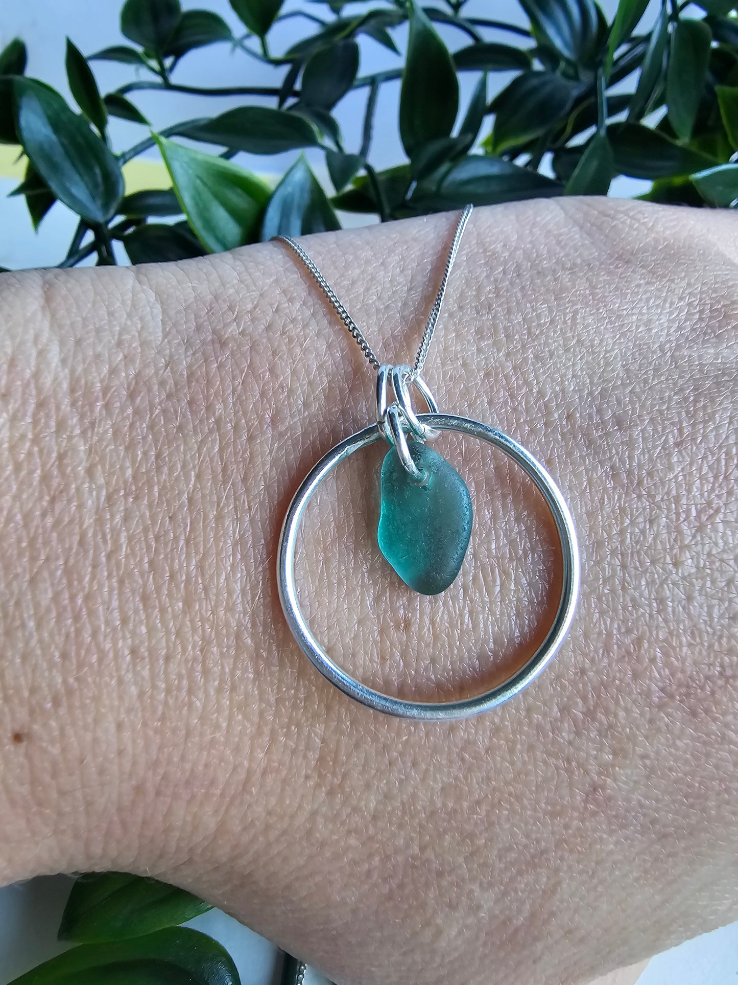 Circle of Light - Silver Sea glass Pendant