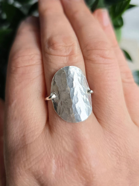 Sea Shimmer Ring - Hammered Silver Disc Ring