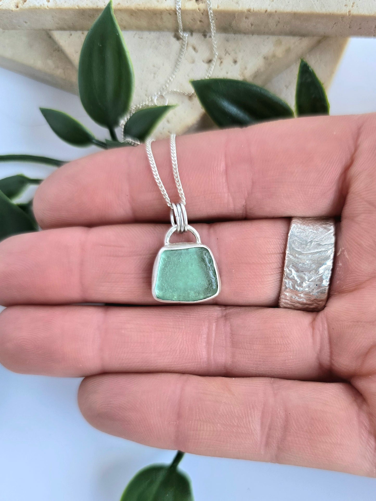 Sterling Silver Sea Foam Sea glass pendant