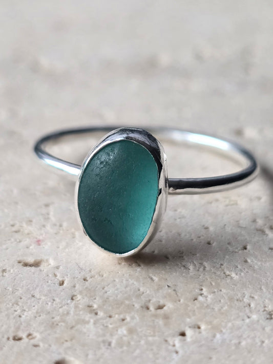 Light blue sea glass ring S 1/2