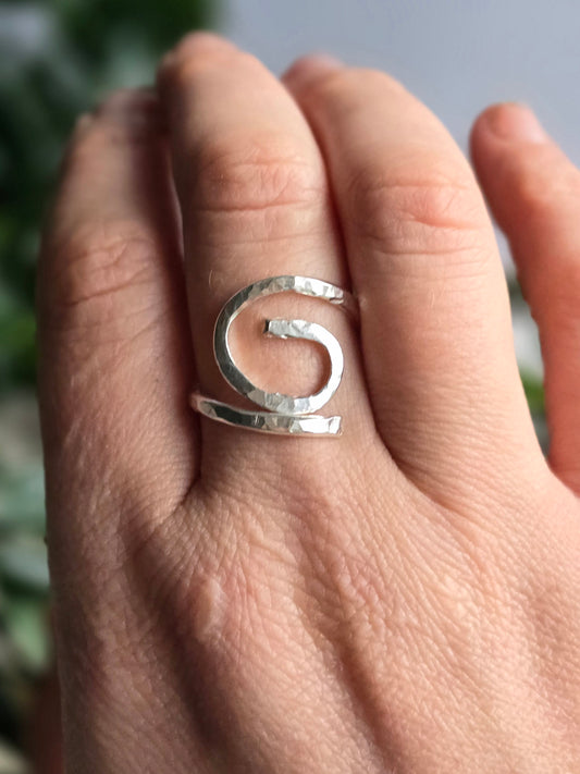 Whirl Pool Ring- Silver Hammered Ring